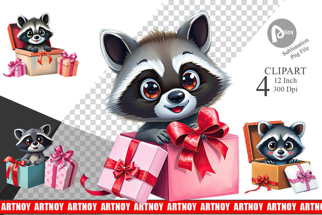 Raccoon Clipart Gift Sublimation artnoy 