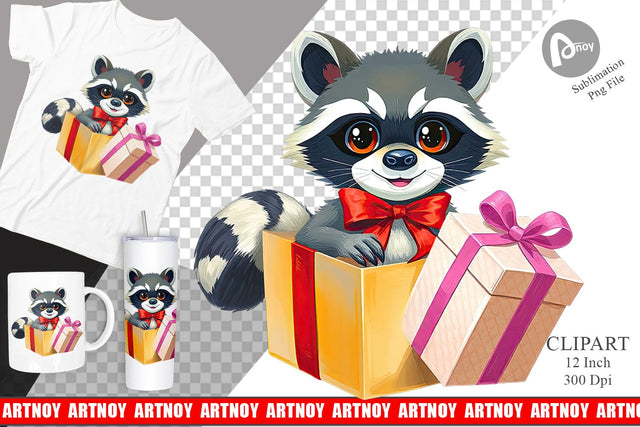 Raccoon Clipart Gift Sublimation artnoy 