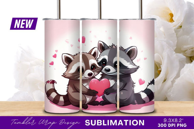 Raccoon couple holding heart tumbler png design Sublimation Regulrcrative 