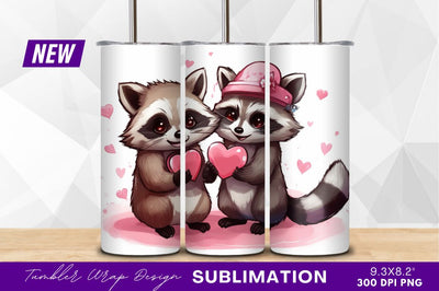 Raccoon Couple With Hearts Valentines Theme Sublimation Regulrcrative 