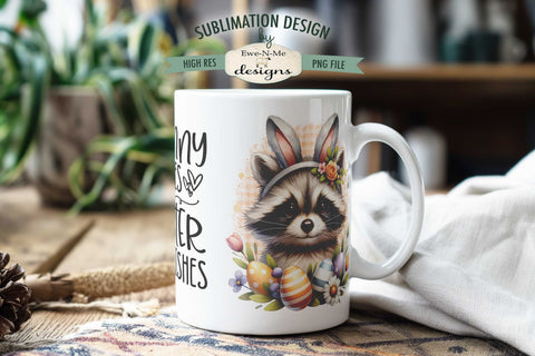 Raccoon Easter Bunny Kisses Easter Wishes Sublimation Mug Design Sublimation Ewe-N-Me Designs 