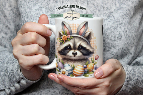 Raccoon Easter Bunny Kisses Easter Wishes Sublimation Mug Design Sublimation Ewe-N-Me Designs 