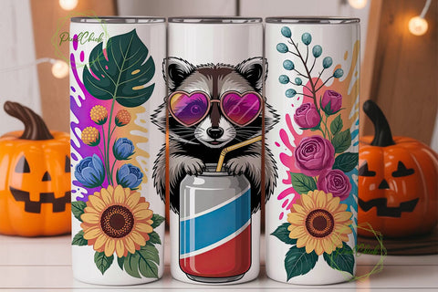 Raccoon Energy Drink Tumbler Wrap PNG Sublimation PixelChick 