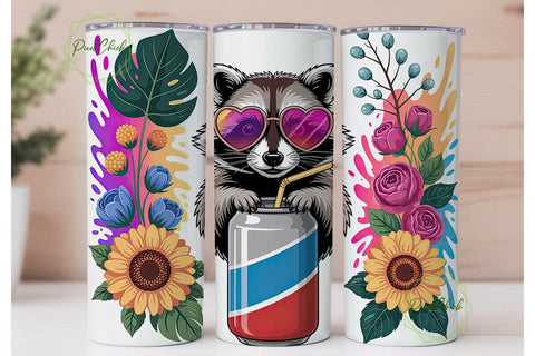Raccoon Energy Drink Tumbler Wrap PNG Sublimation PixelChick 