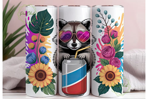 Raccoon Energy Drink Tumbler Wrap PNG Sublimation PixelChick 