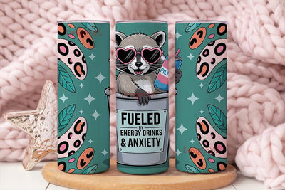 Raccoon Energy Drinks & Anxiety 20oz Sublimation DesignSVG 