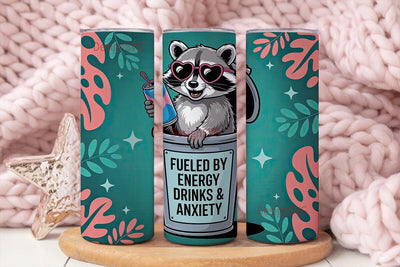 Raccoon Energy Drinks & Anxiety 20oz Sublimation DesignSVG 