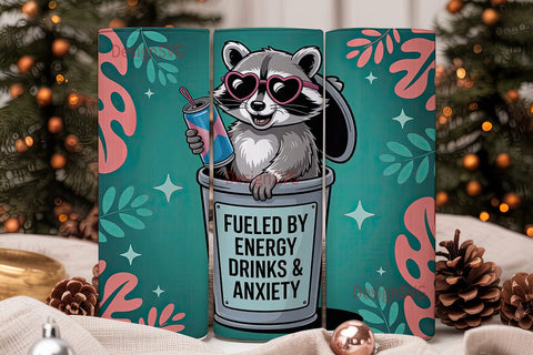 Raccoon Energy Drinks & Anxiety 20oz Sublimation DesignSVG 