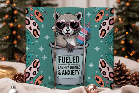 Raccoon Energy Drinks & Anxiety 20oz Sublimation DesignSVG 