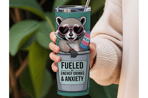 Raccoon Energy Drinks & Anxiety 20oz Sublimation DesignSVG 