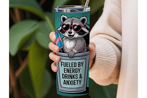 Raccoon Energy Drinks & Anxiety 20oz Sublimation DesignSVG 