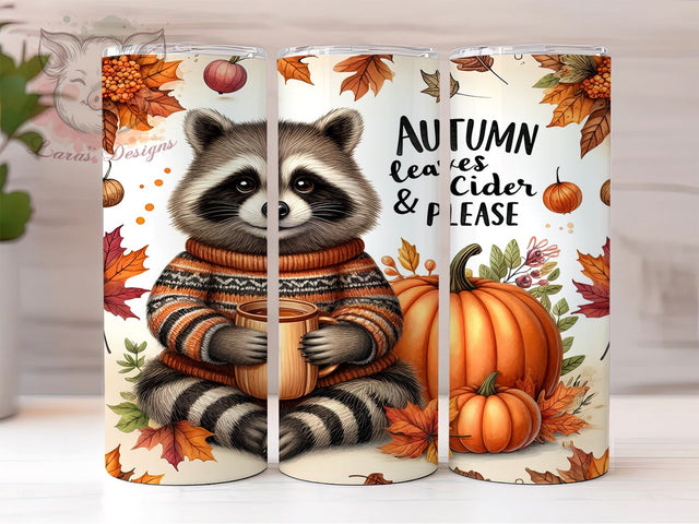 Raccoon Fall 20 oz Skinny Tumbler Sublimation Design, Straight & Tapered Tumbler Png, Fall Vibes Tumbler Png, Digital Download PNG Sublimation Lara' s Designs 
