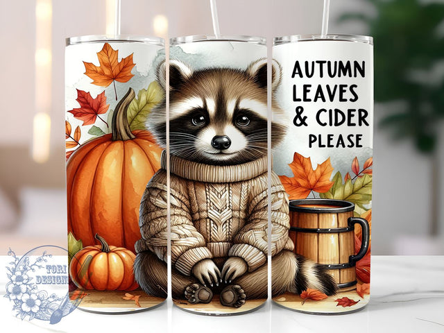 Raccoon Fall 20oz Skinny Tumbler PNG, Fall Autumn Tumbler Sublimation Wrap, Straight & Tapered Tumbler Wrap, Instant Digital Download Sublimation ToriDesigns 