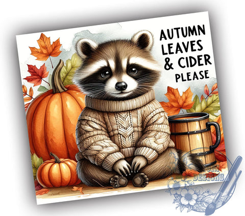 Raccoon Fall 20oz Skinny Tumbler PNG, Fall Autumn Tumbler Sublimation Wrap, Straight & Tapered Tumbler Wrap, Instant Digital Download Sublimation ToriDesigns 