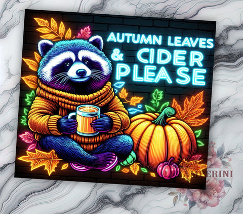 Raccoon Fall 20oz Tumbler Wrap PNG, Fall Autumn Tumbler PNG Sublimation Design, Straight & Tapered Tumbler Wrap, Instant Digital Download Sublimation Li Zamperini 