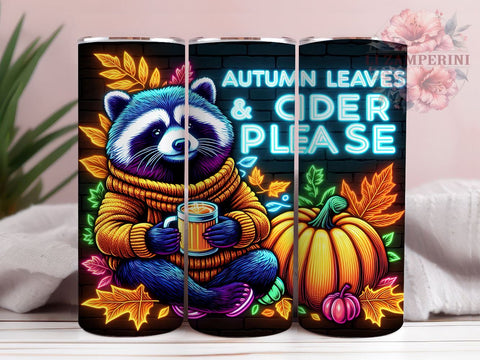 Raccoon Fall 20oz Tumbler Wrap PNG, Fall Autumn Tumbler PNG Sublimation Design, Straight & Tapered Tumbler Wrap, Instant Digital Download Sublimation Li Zamperini 