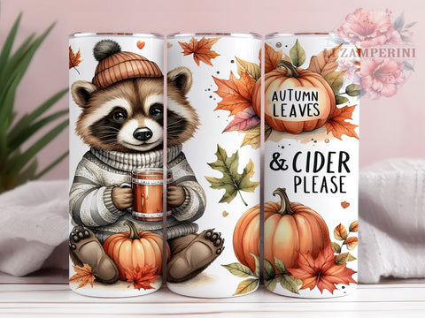 Raccoon Fall 20oz Tumbler Wrap PNG, Fall Autumn Tumbler PNG Sublimation Design, Straight & Tapered Tumbler Wrap, Instant Digital Download Sublimation Li Zamperini 