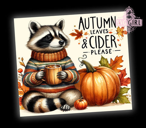 Raccoon Fall 20oz Tumbler Wrap Sublimation Design, Straight Tapered Tumbler Wrap, Fall Vibes Tumbler Png, Instant Digital Download Sublimation SvggirlplusArt 