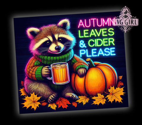 Raccoon Fall 20oz Tumbler Wrap Sublimation Design, Straight Tapered Tumbler Wrap, Fall Vibes Tumbler Png, Instant Digital Download Sublimation SvggirlplusArt 