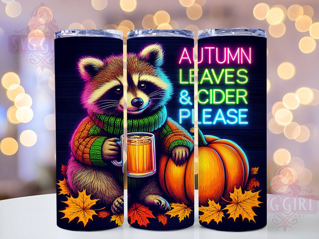 Raccoon Fall 20oz Tumbler Wrap Sublimation Design, Straight Tapered Tumbler Wrap, Fall Vibes Tumbler Png, Instant Digital Download Sublimation SvggirlplusArt 