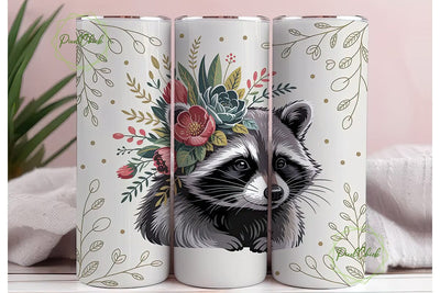 Raccoon Floral Tumbler Wrap PNG Sublimation PixelChick 