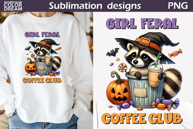 Raccoon Halloween Coffee Sublimation Sublimation WatercolorColorDream 