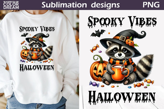 Raccoon Halloween Hat Sublimation | Halloween Tote Bag Sublimation WatercolorColorDream 