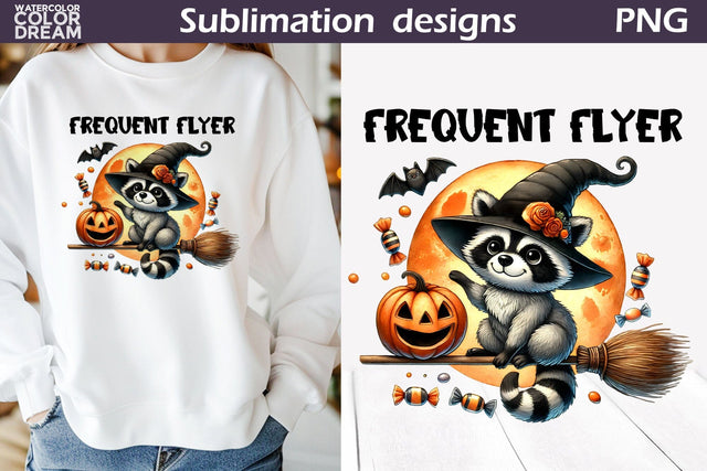 Raccoon Halloween Witch Hat Sublimation | Halloween Tote Bag Sublimation WatercolorColorDream 