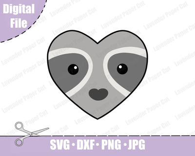 Raccoon Heart Face Sublimation PNG and SVG, Valentine's Day Animal with Hearts JPG, Raccoon Love Clipart, Raccoon Lover Sweatshirt SVG Lavender Paper Cut 