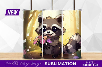 Raccoon holding flowers in enchanted forest Sublimation Regulrcrative 