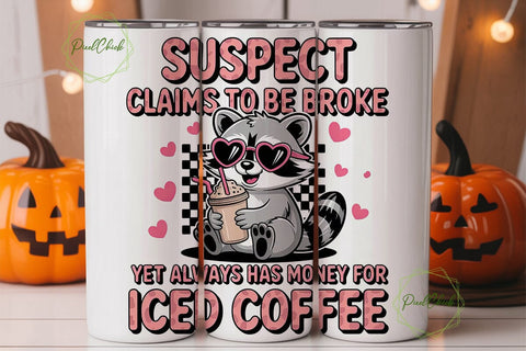 Raccoon Iced Coffee 20oz Tumbler Wrap Sublimation PixelChick 