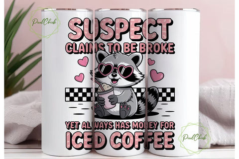 Raccoon Iced Coffee 20oz Tumbler Wrap Sublimation PixelChick 