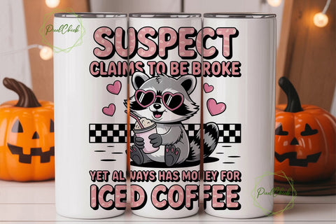 Raccoon Iced Coffee 20oz Tumbler Wrap Sublimation PixelChick 