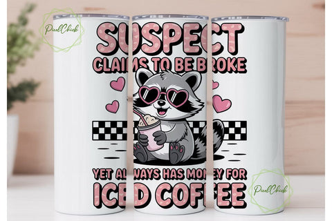Raccoon Iced Coffee 20oz Tumbler Wrap Sublimation PixelChick 