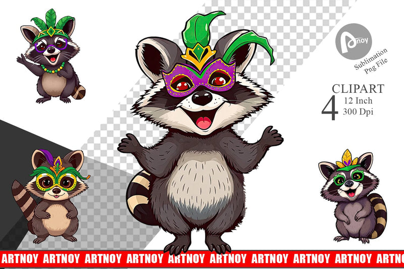 Raccoon Mardi Gras Clipart Sublimation artnoy 