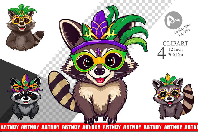 Raccoon Mardi Gras Clipart Sublimation artnoy 
