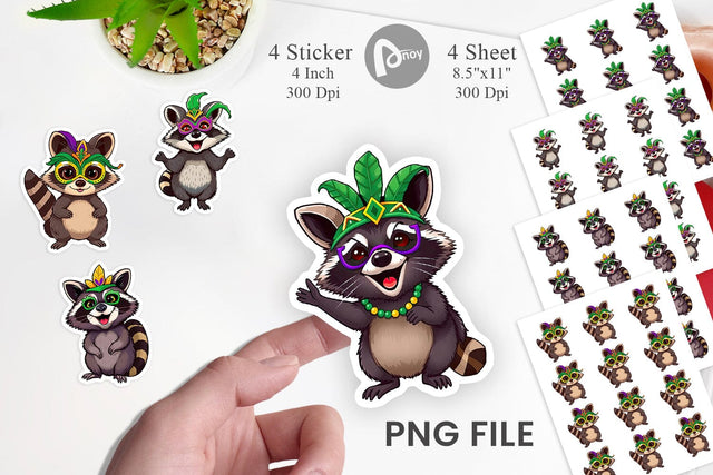 Raccoon Mardi Gras Sticker Sublimation artnoy 