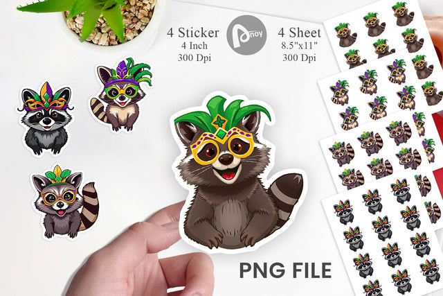 Raccoon Mardi Gras Vol 2 Sticker Sublimation artnoy 