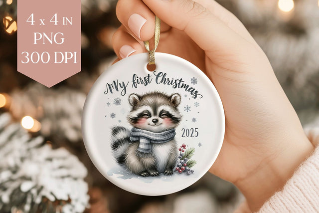 Raccoon My First Christmas 2025 Ornament PNG Sublimation BijouBay 