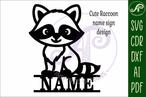 Raccoon personalized name sign laser cut woodland theme SVG APInspireddesigns 