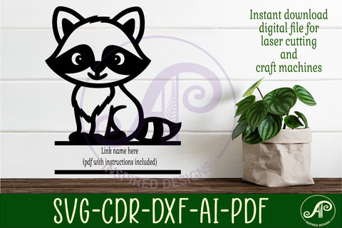 Raccoon personalized name sign laser cut woodland theme SVG APInspireddesigns 