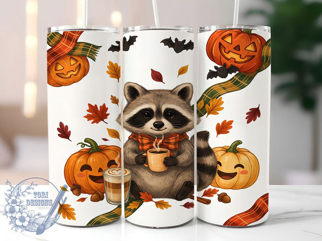 Raccoon Pumpkin Coffee 20oz Tumbler Wrap, Raccoon Motif, Pumpkin Design, Coffee Theme, Autumn Vibe, Rustic Charm, Skinny Tumbler, Sublimation PNG Sublimation ToriDesigns 