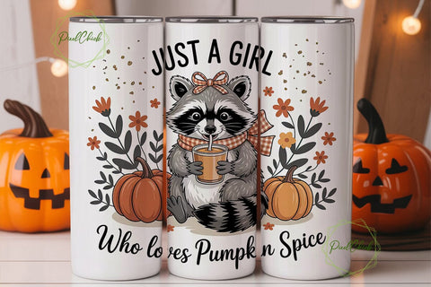Raccoon Pumpkin Spice 20oz Tumbler Wrap Sublimation PixelChick 