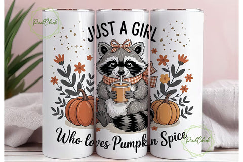 Raccoon Pumpkin Spice 20oz Tumbler Wrap Sublimation PixelChick 