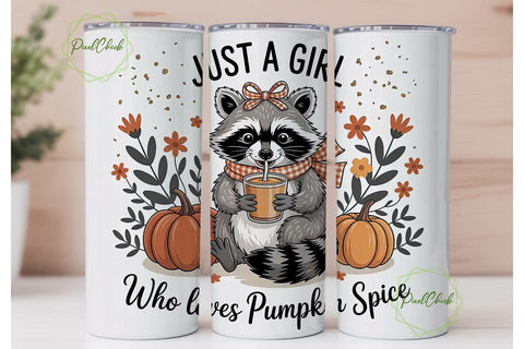 Raccoon Pumpkin Spice 20oz Tumbler Wrap Sublimation PixelChick 