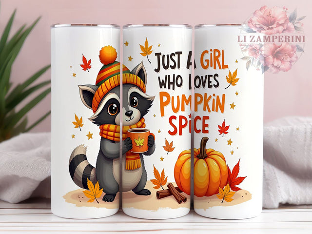 Raccoon Pumpkin Spice Tumbler, Fall Tumbler Wrap, Pumpkin Spice Lover, Sublimation Design 20oz, Cute Raccoon Art, Just a Girl Design, Autumn Drinkware Sublimation Li Zamperini 