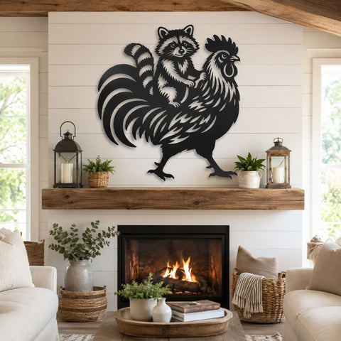 Raccoon Riding Rooster Laser SVG | Funny Farm Animal Metal Wall Art DXF | Plasma CNC Laser Cut File | Rustic Farmhouse Decor SVG HappyDesignStudio 