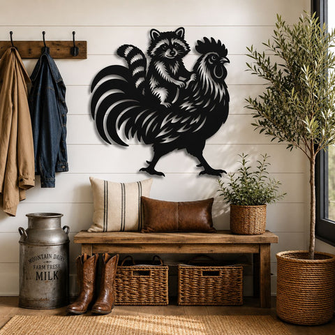 Raccoon Riding Rooster Laser SVG | Funny Farm Animal Metal Wall Art DXF | Plasma CNC Laser Cut File | Rustic Farmhouse Decor SVG HappyDesignStudio 