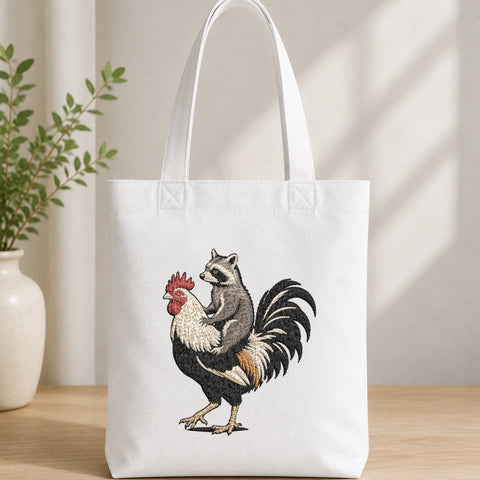 Raccoon Riding Rooster Machine Embroidery Design PES DST Stitch Files Embroidery/Applique DESIGNS PatternFeed8 