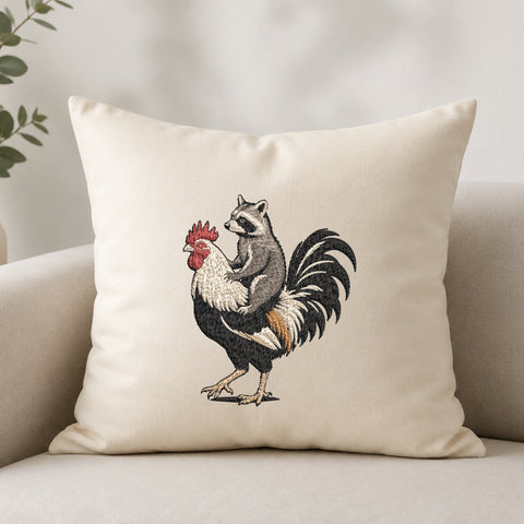 Raccoon Riding Rooster Machine Embroidery Design PES DST Stitch Files Embroidery/Applique DESIGNS PatternFeed8 
